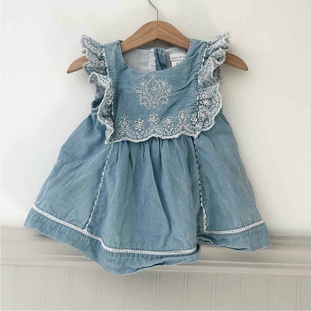 Vintage Maggie & Zoe 24 Months Toddler Girl Light Blue Ruffled Eyelet Kids Dress